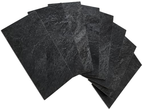 AULIGET 100 Piece Black Slate Peel and Stick Backsplash Wall Tiles, 3 x 6 PVC Faux Stone Stick on Tiles for Backsplash Kitchen, Bathroom, Laundry Room, Camper, Fireplace