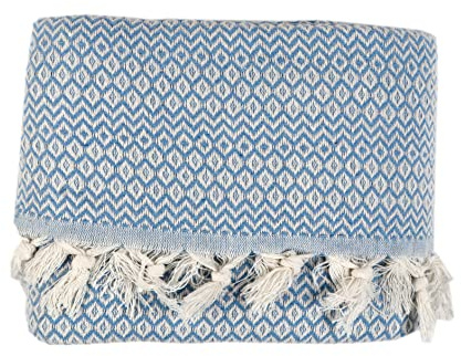 Tuiste Copriletto, in cotone, copridivano, coperta per TV, coperta reversibile, copridivano, coperta estiva, coperta da picnic (azzurro, 250 x 265 cm)