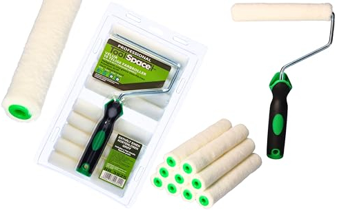 ToolSpace 10x Mallerwelzen de terciopelo/polyacrílico - 15cm - mango intercambiable, mezclador ergonómico, mango cómodo - rodillo de pintura, rodillo de esmalte, rodillo de pared con rayas naranjas