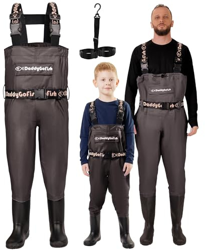 DaddyGoFish Chest Waders for Kids and Adults, Fishing and Hunting Waders with a Pocket and a Wader Hanger