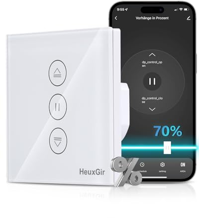HEUXGIR Interruptor Persiana Wifi de Porcentaje,Interruptor Inteligente Persiana 80 * 80 mm Compatible con Alexa y Google Home, Necesita Cable Neutro (1)