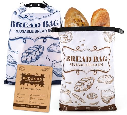 Bread Bags, 2 Packs Bread Bags for Homemade Roti, Reusable Sourdough Storage Bag With Zipper, Large Freezer Container Bread Boxes to Keep Roti Fresh