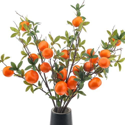 Woration 3PCS Artificial Orange Tree Branches Fake Fruit Tangerine Plants Twig Picks for Home Décor Office Wedding Window Props 37.4 Inch