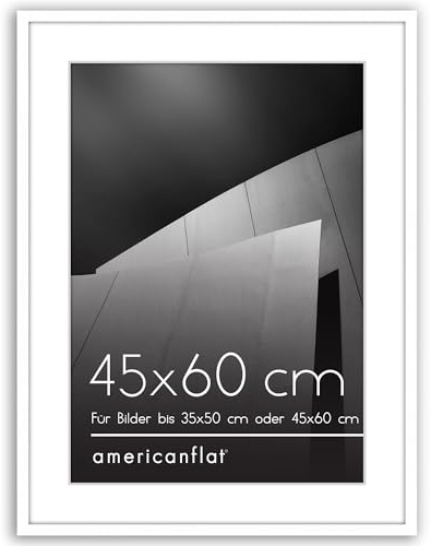 Americanflat Marco de Fotos de 45x60 cm en Blanco - Marcos de Fotos 35x50 cm con Paspartú o 60x45 cm sin Paspartú - con Molduras Finas y Cubierta de Plástico Resistente