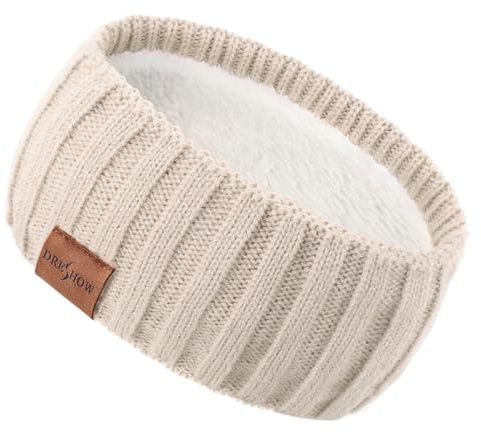 DRESHOW Damen Warm Gestricktes Stirnband Winter Ohrenwärmer Elastische Gehäkelte Kopfwickel Dickes Fleecefutter Haarbänder