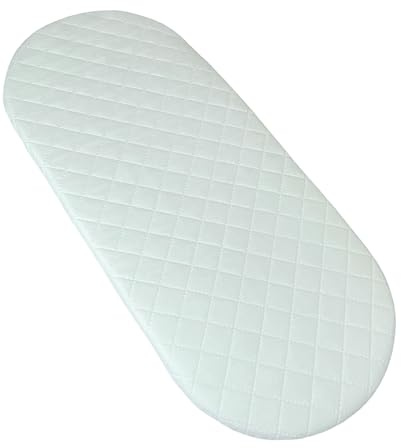 Moses Basket Mattress Oval Shaped Breathable, Hypoallergenic Foam Mattress with Quilted Removable cover. Extra Soft and Firm 4 cm depth (66 x 30 cm)