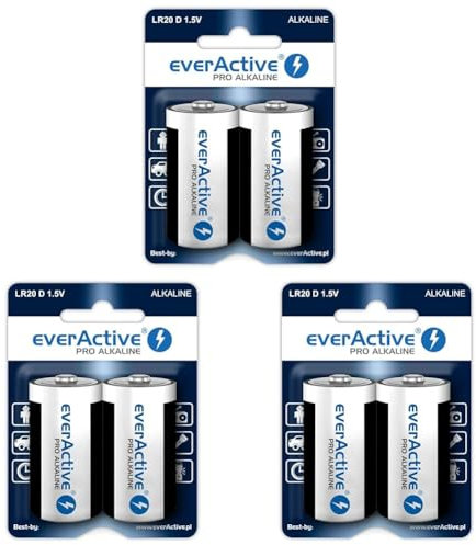 everActive D - Pack de 2 Pilas alcalinas Pro Mono LR20 R20 1.5V, máxima Potencia, 10 años de Durabilidad, 2 Unidades - 1 blíster (Paquete de 3)