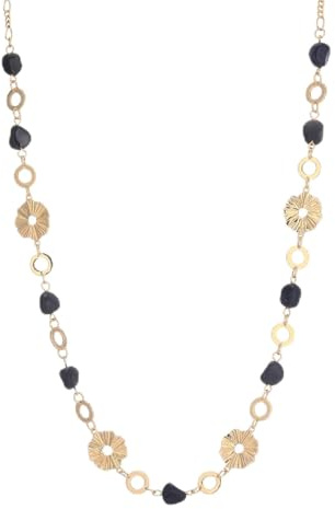 Dazylleco Boho Long Gold Necklaces for Women Irregular Natural Stone Bead Statement Necklace Dainty Birthday Wedding Party Gold Costume Jewellery Gifts(Black)