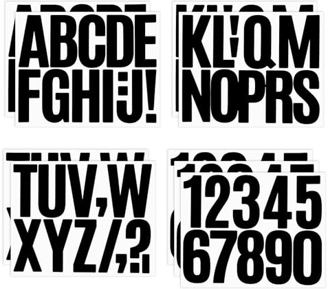 Lot de 9 feuilles d'autocollants en forme de lettres et chiffres - 7,6 cm - Noir - Résistant aux intempéries - Pour boîte aux lettres - Nom, bricolage, panneaux, affiches, fenêtres