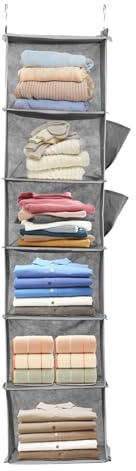 Organizador colgante, 5/6 compartimentos, organizador de armario con 2 bolsillos laterales y 2 ganchos, plegable y ahorra espacio, almacenamiento colgante para ropa y accesorios (piso sexto)
