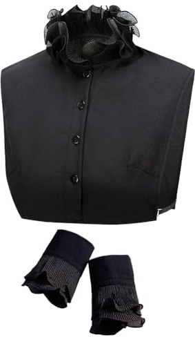 CABODYALS Conjunto de Cuello Falso con Volantes Desmontables Negros con Mangas Plisadas, Elegante Y Versátil, con Diseño de Encaje, Blusas, Cuellos Falsos para Mujer Y Hombre, Ropa, Accesorios de Deco