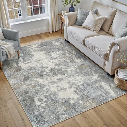 PureCozy Tappeto Salotto 120x180cm Moderno Astratto Tappeti, Blu&Grigio | Lavabile in Lavatrice,Antiscivolo,Camera da Letto,Cucina,Ufficio,Interno,Pelo Corto,Carpet,Area Rug