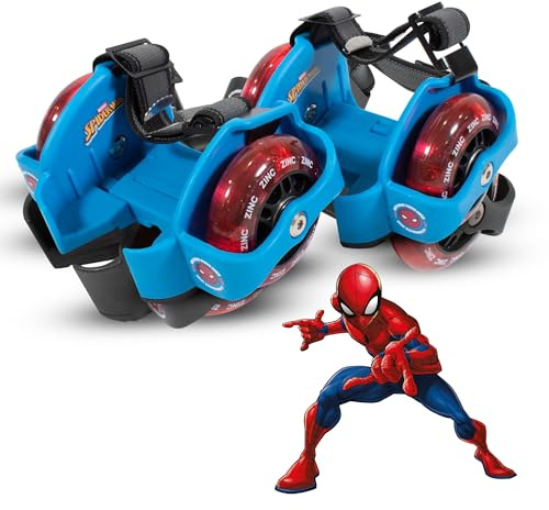 Zinc Officially Licensed Marvel Spiderman Street Gliders - For Ages 5+, Detachable Roller Skates for Shoes, Light-up Wheels, ABEC 7 Bearings for Roller Skate Shoes & Heel Brake - Blue