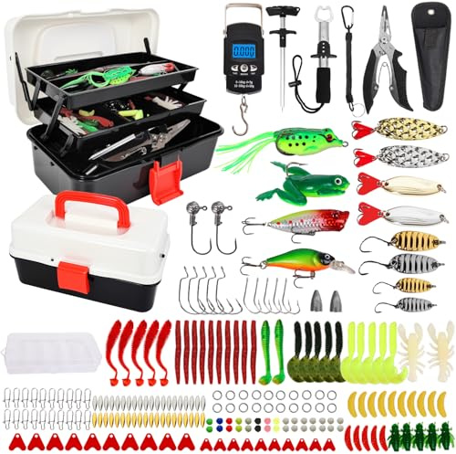 213 Piezas Señuelos de Pesca,Kits de Señuelos Pesca Accesorios Cebos Artificiales Articulos de Pesca Incluido la Anzuelos,Cebos,Pinzas de Pesca,etc.Regalo Masculino