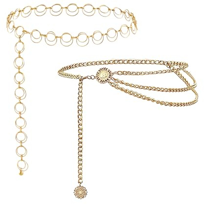 2 Pezzi Di Due Cinture A Catena In Vita Da Donna, Catene In Vita In Metallo Alla Moda, Cinture Decorative Da Donna, Prodotti Di Moda Alla Moda (Oro).