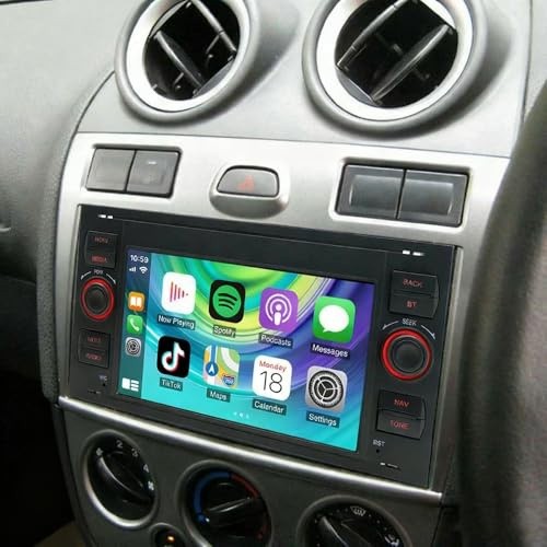 Android 14 2 DIN bilradio för Ford Fiesta 2005-2008 med Bluetooth-skärm Navi WiFi 7 tum IPS pekskärm med trådlös Carplay Android Auto backkamera FM/RDS spegel