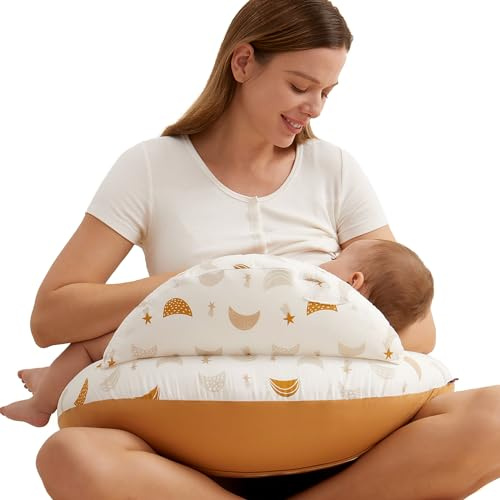 momcozy Petite Nursing Pillow, Close-Fit Breastfeeding Support, Starry Moon | Safety Guard For Baby, Compact Design For Easy Feeding, Ideal For Bottle Feeding, Ergonomic Support, Removable Cotton Cover