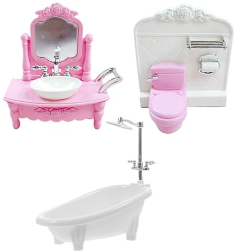 Mobili per case delle bambole, set di mobili per case delle bambole da 3 pezzi/set, include WC, vasca da bagno, lavandino Bagno decorativo in plastica fai-da-te in miniatura realistico per gioch