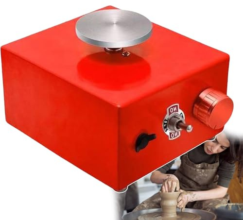 torno de alfarero, Máquina eléctrica de cerámica 2000 RPM con plato giratorio 6,5 cm y 10, herramienta for arcilla for trabajos arte, manualidades, moldeo, regalos bricolaje en el hogar(Red)