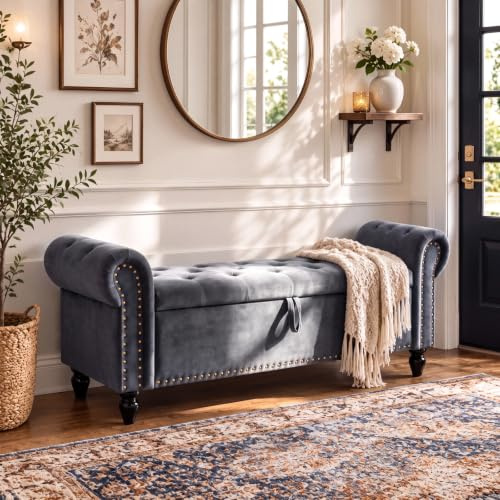 Clevich Banco de Almacenamiento, Banco para Ventana con Zapatero, Gris Oscuro