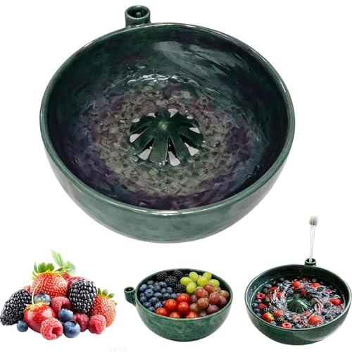 Cuenco de lavado de bayas autogiratorio, ligero giratorio para frutas con agujeros de drenaje, lavabo de limpieza de bayas Vortex para cocina, caravana, camping
