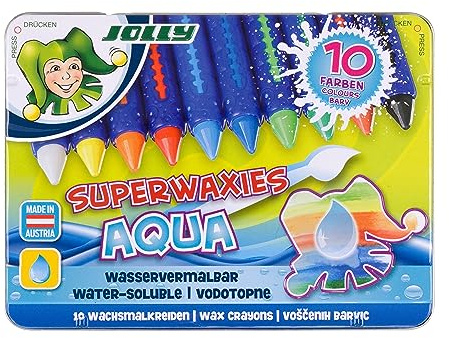 JOLLY Superwaxies Premium European Watercolor Crayons with Tin Carrying Case; Set of 10, Multicolor