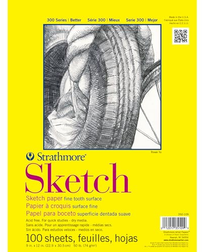 Strathmore 300 Series Sketch Pad, 9x12 inch, 100 Sheets, Glue Bound - Artist Sketchbook for Drawing, Illustration, Art Class Students