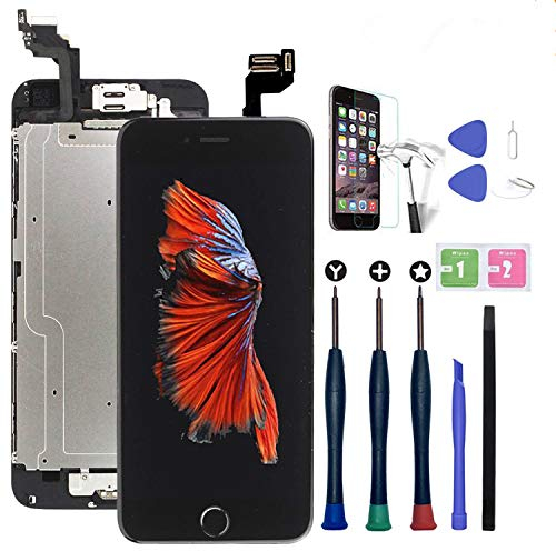 Xlhama Touchscreen LCD Display für iPhone 6S schwarz mit Home-Button, Frontkamera, Proxidationssensor, Lautsprecher, Werkzeuge und Folie aus Hartglas