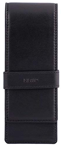 DiLoro Leather Triple Pen Case Pencil Pouch Holder for Three Fountain Ballpoint Rollerball Pens and Pencils (Black)