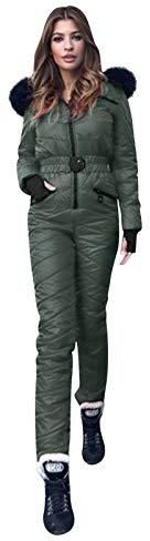 Lazzboy Skianzug Damen Schneeanzug Skioverall Skifahren Skianzüge Overall Jumpsuit Snowboard Skisuit Einteiliger Hoodie Winter Warme Schnee Outdoor Sports Ski Anzug (Armeegrün,M)