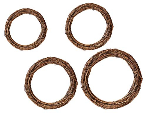 PRETYZOOM Kranz Rohling Rattan Runge Kränze 10cm 15cm 20cm 30cm Naturkranz DIY Basteln Material Osterkranz Frühlingskranz Türkranz Wandkranz 4pcs Festival Ostern Frühling Party Dekoration