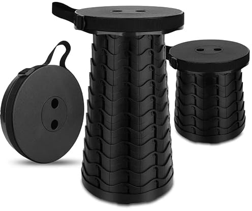 Tragbarer Klapphocker, verbesserter Teleskop-Campinghocker, Verstellbarer, Leichter Hocker für Outdoor-Camping/Garten/Angeln/Wandern/Reisen/Grillen(schwarz)