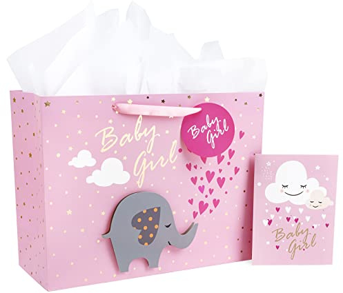 Loveinside Borsa regalo extra large con biglietto regalo e carta velina bianca - Design 3D per neonati - 40,7 × 15,3 × 30,5 cm