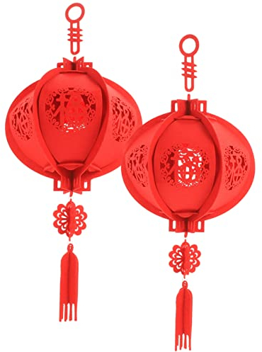 Warmhm 2 Stücke Chinesische Laterne Filz Rote Laterne Segen Glück Laterne Chinese New Year Lantern Rote Lampion für 2023 Neujahr Frühlingsfest Hochzeit Party Deko Hängende Dekoration