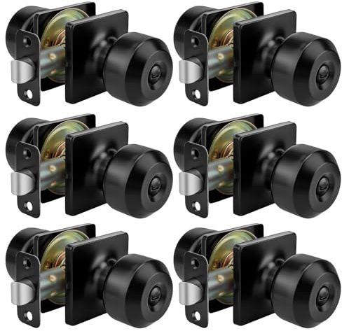 goldenwarm Black Door Knobs, Matte Black Privacy Door Knob Interior, Square Interior DoorKnobs for Bedroom, Bathroom, (6 Pack)