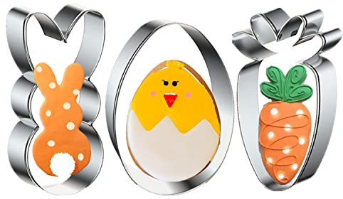 Easter Cookie Cutters, 3 Pieces Carrot Egg Bunny Rabbite Shapes Metal Cookie Cutters Stainless Steel Sets Holiday Themed Baking Kit