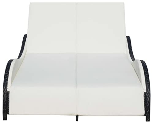 VIHHQGC Lettino in rattan per 2 persone con cuscino, doppio lettino da sole, resistente alle intemperie, schienale regolabile, rattan PE, telaio in acciaio verniciato a polvere, imbottitura rimovibile