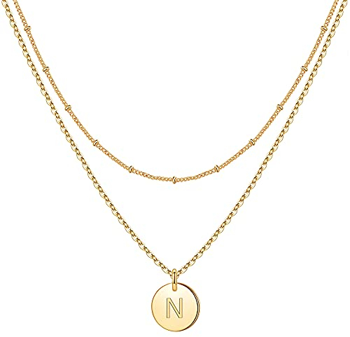 TINGN Kette Gold Damen - Personalisierte Geschenke, Kette mit N Buchstaben, Halskette Damen Gold Schmuck, Goldkette Frauen, Geschenke für Frauen, Kleine Geschenk für Kinder