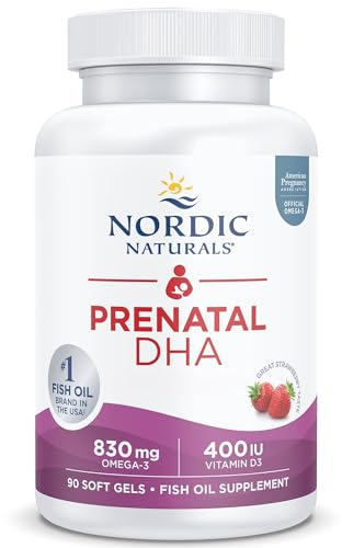 Nordic Naturals Prenatal DHA, 830mg d'oméga-3 avec EPA et DHA, Hautement dosé, Goût neutre, 90 Capsules molles, Testé en Laboratoire, Sans Soja, Sans Gluten, Sans OGM