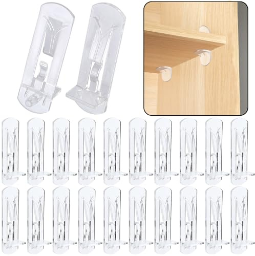 20pcs Plastic Locking Shelf Support Pegs,6.9mm Shelf Pins,Self-Locking Bracket Clips,Clear Shelf Pegs for for Kitchen Cabinet Furniture Book Shelves,6.9mm Peg x 3/4 Thick Shelves
