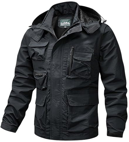 Men's Jacket with Removable Sleeves, Casual Outdoor Windbreaker for Men, Multiple Pockets, Quick Drying, for Tactics, Climbing, Camping, Outdoor Multifunction Vest, Fishing Vest, Photography, black,