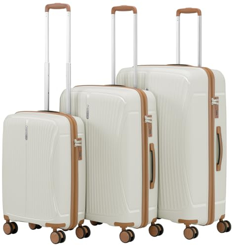 PROVITERA Set 3 Valigie Rigide in ABS, Valigia Rigida 38-59 - 90 Litri, Manico Telescopico, Ruote Easy Roll, Trolley Resistente e Leggero da Viaggio, Bagaglio a Mano (Bianco Perla)
