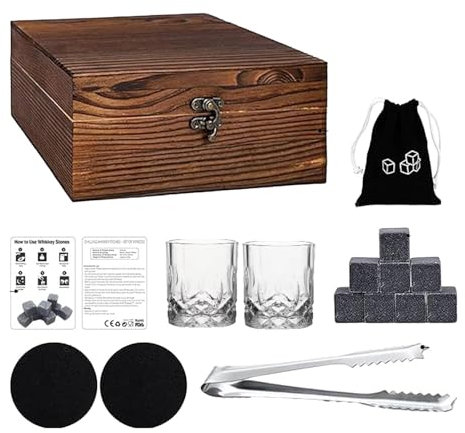 Générique Whiskey Glasses Set, Wooden Box Drinking Collection, Unique Glass Drinking Set, Engraved Whiskey Tumblers, Wooden Box Drinking Set per Housewarming, Birthdays, Father's Day, Engagement