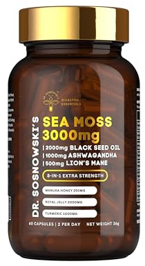 Dr Sosnowski's BioActive Seamoss | 8-in-1 Formula Enriched with Black Seed, Ashwagandha, Turmeric, Manuka Honey, Lion's Mane, Royal Jelly, Bee Propolis Extract | 60 Capsules