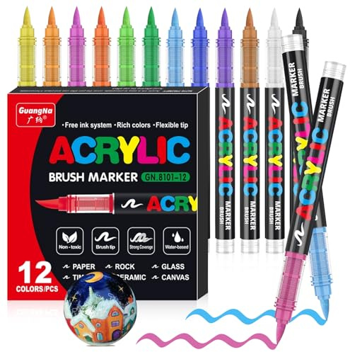 VAKKI 12 Colores Rotuladores Acrilicos, Acrylic Markers Para Colorear Adultos, Marcadores AcríLicos Para Colorear, Piedra, CaligrafíA, Madera, Lienzo, Vidrio, CeráMica