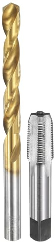 QUARKZMAN Borr och gängskärare, 1 styck 1/8 27 NPT rakt spår gängade skruvkranar & 1 styck 8,3 mm spiralborr, obelagd/titanbelagd HSS 6542 gängskärverktygsset