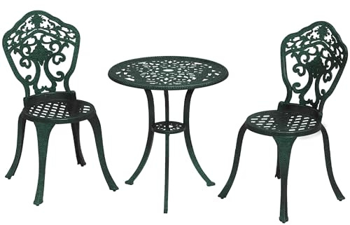 Outsunny Ensemble bistrot pour Jardin en Aluminium Salon de Jardin 3 pièces 2 chaises + 1 Table Ronde Imitation Fer forgé Vert