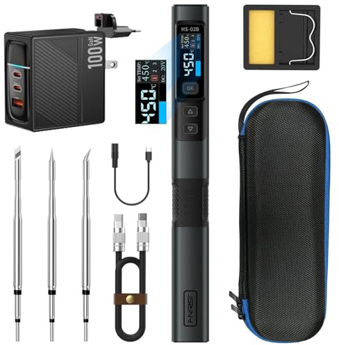 HS 02B Saldatore Intelligente,DC 9-24V Saldatore A Stagno Schermo A Colori IPS Riscaldamento Rapido In 2 Secondi Con 3 Teste Di Saldatura Adattatore Da 100 W Protezione ESD Soldering Kit
