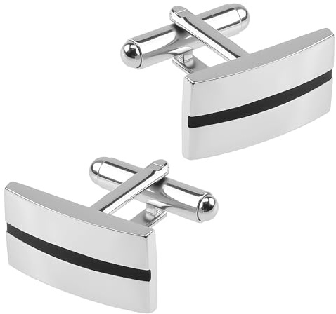Mens Cufflinks, Silver Rectangle Classic Cufflinks Striped Cuff Links for Men Wedding Cuff Links for Father Husband Boyfriend Groom Business Wedding