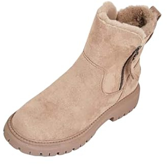 Stivali invernali da donna con fodera, eleganti stivali da neve | Stivaletti da esterno con caldo antiscivolo, a tacco basso | Cerniera laterale elegante, scarpe in cotone Snow Boots | Stivaletti